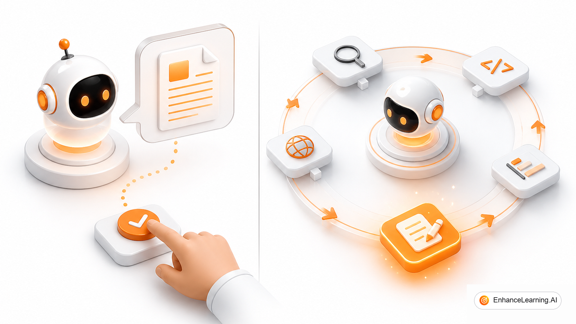 The Difference Between an AI Assistant and an AI Agent — cover illustration | EnhanceLearning.AI